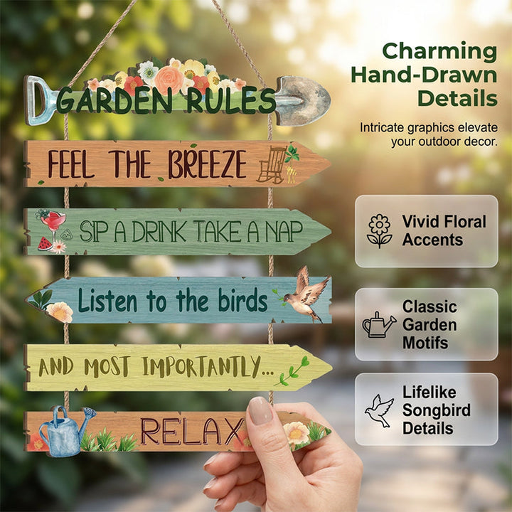 Wooden Garden Sign Hanging Plaque Set of 3 2