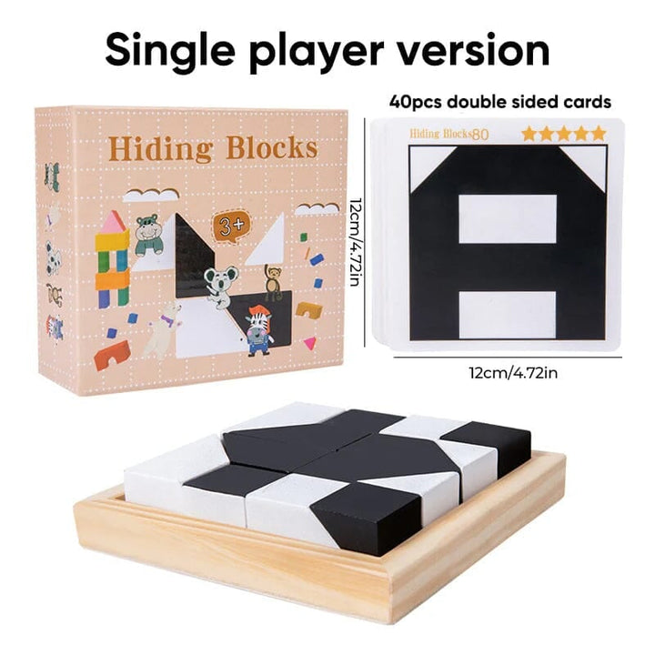 Wooden Hidden Block Puzzle with Challenge Cards Set of 3 1