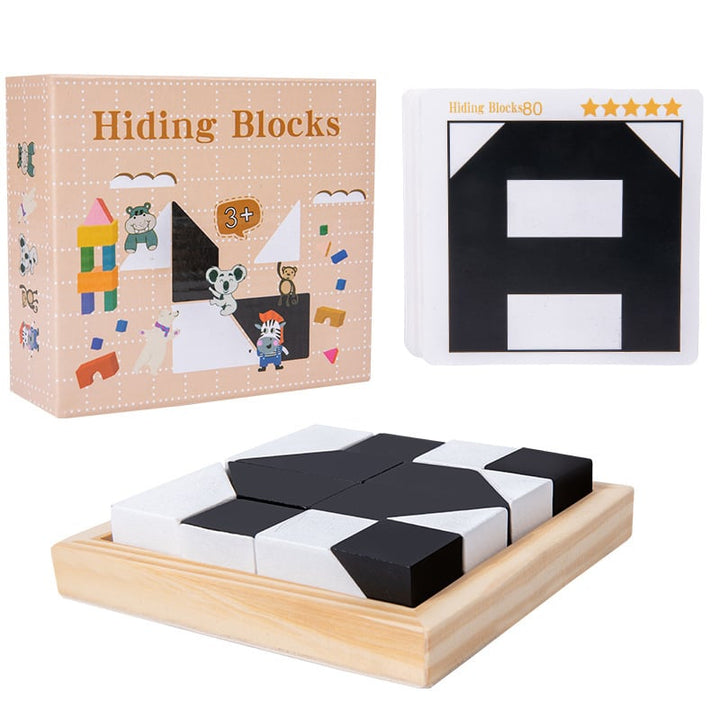 Wooden Hidden Block Puzzle with Challenge Cards Set of 3 Single Player 1