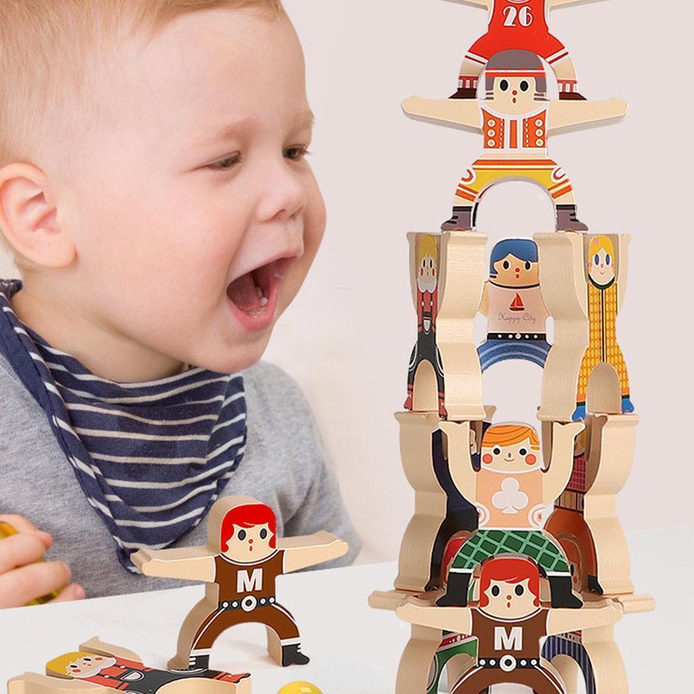 Wooden Stacking Balance Blocks Toy Set of 2 4