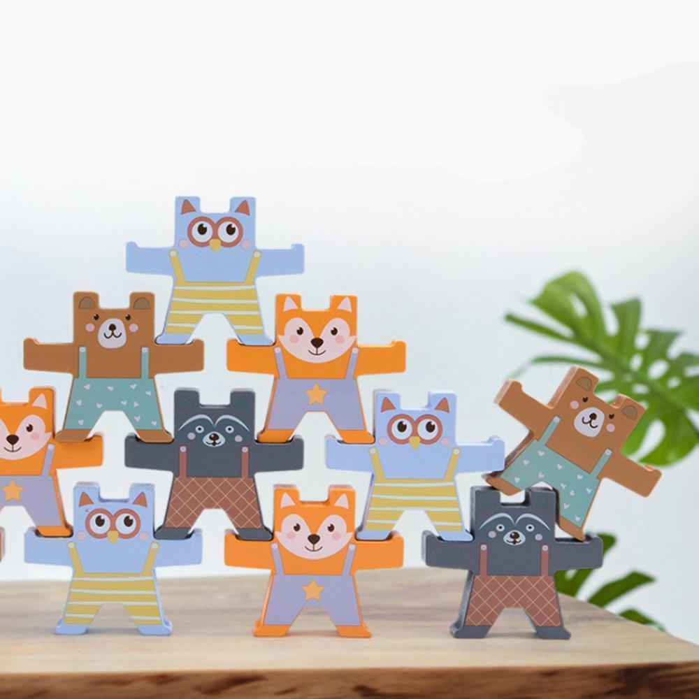 Wooden Stacking Balance Blocks Toy Set of 2 Bear 12 Pieces 1
