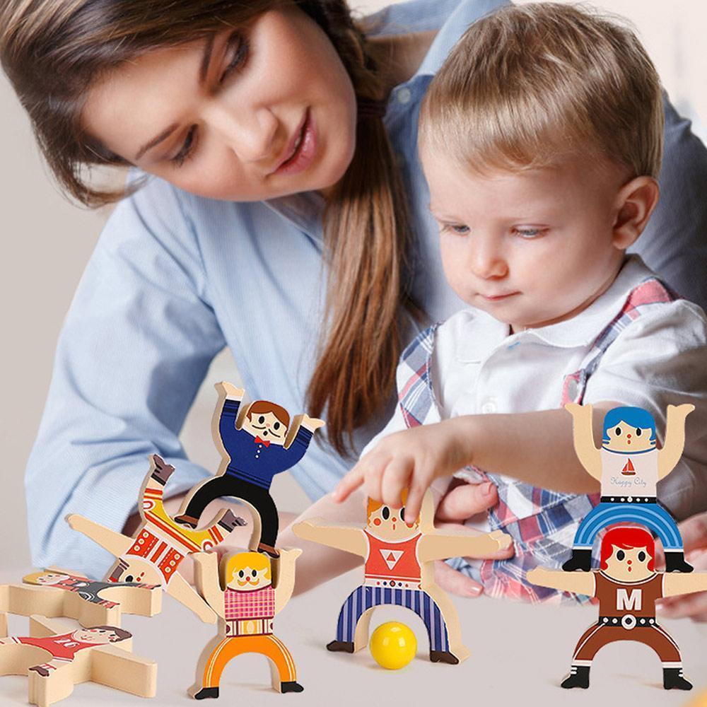 Wooden Stacking Balance Blocks Toy Set of 2 Strongman 12 Pieces 1