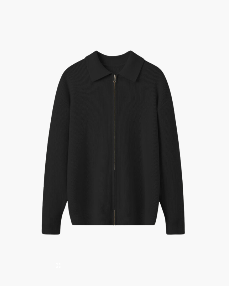 Wool Knit Polo Collar Zip Cardigan Set of 2 Black 1
