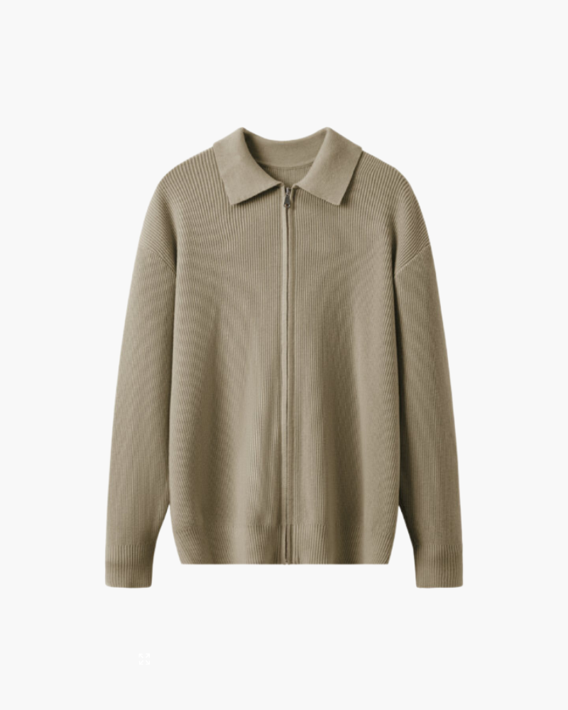 Wool Knit Polo Collar Zip Cardigan Set of 2 Taupe 1