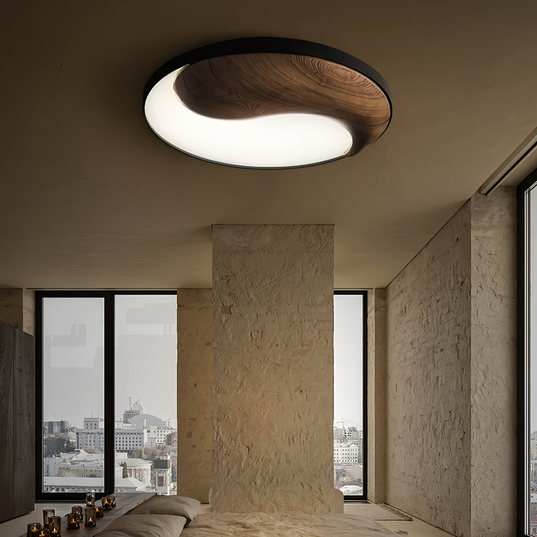 Yin and Yang Wood Flush Ceiling Light 25.6 in Set of 3 2