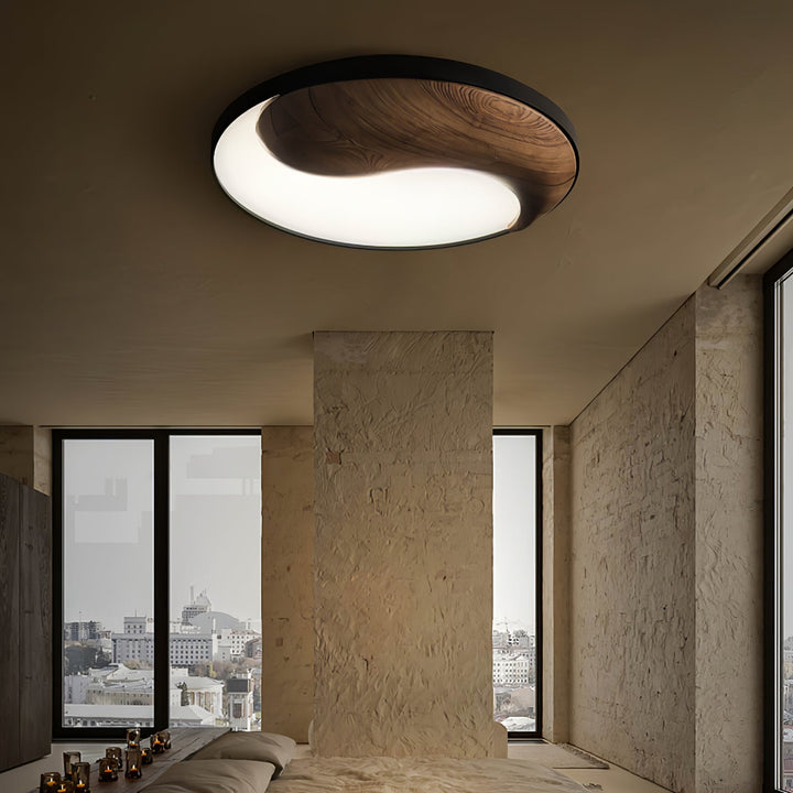 Yin and Yang Wood Flush Ceiling Light 25.6 in Set of 3 2
