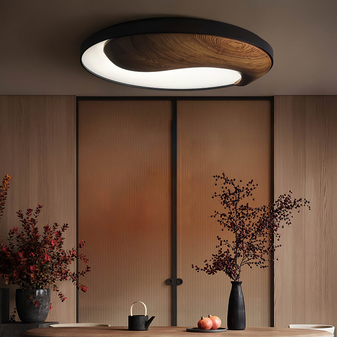 Yin and Yang Wood Flush Ceiling Light 25.6 in Set of 3 3