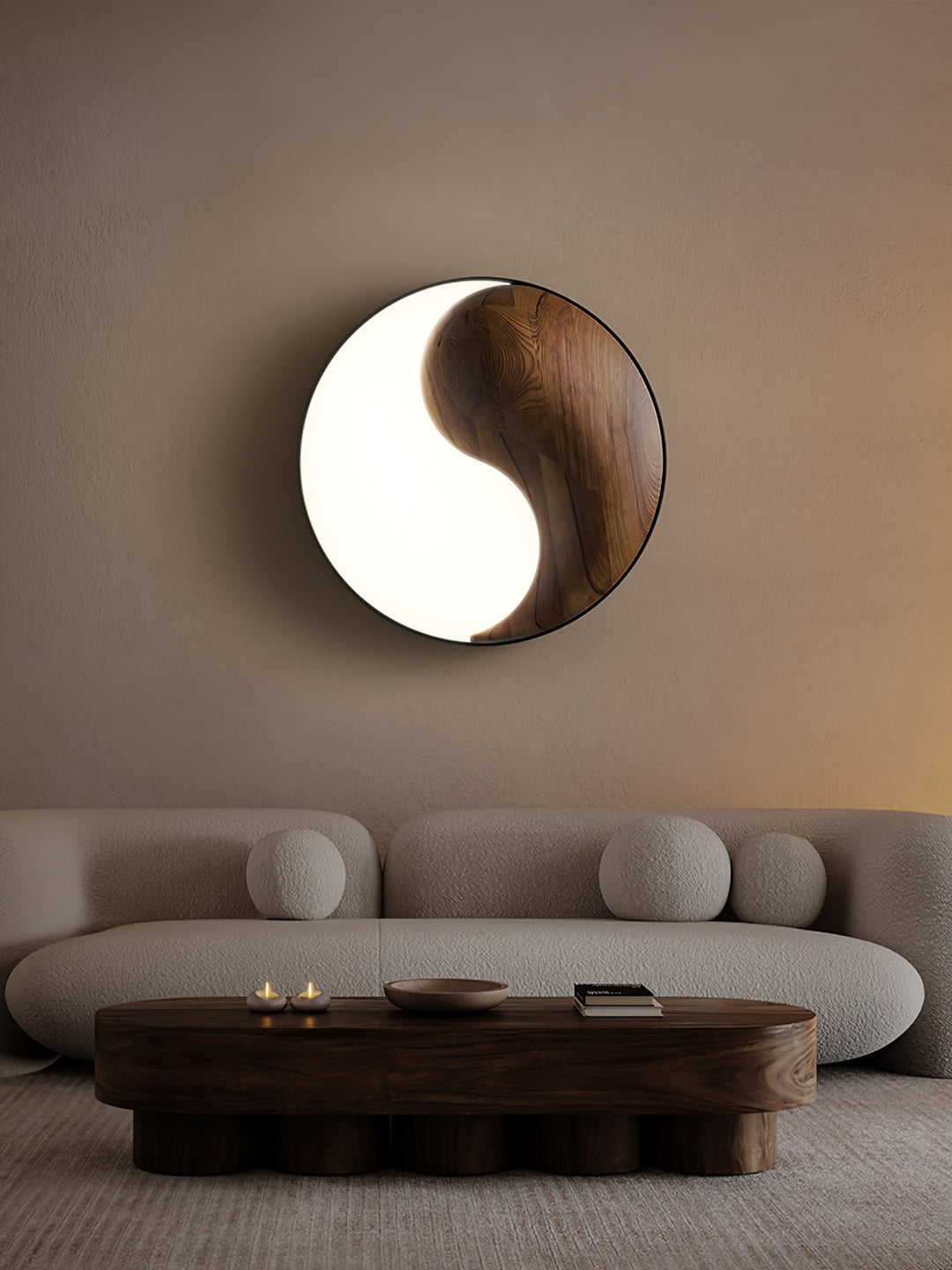 Yin and Yang Wood Flush Ceiling Light 25.6 in Set of 3 7